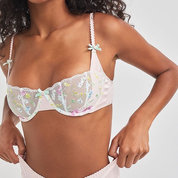 For Love And Lemons Midsummer Floral Bra Pale Pink Floral Small NEW - Picture 7 of 7